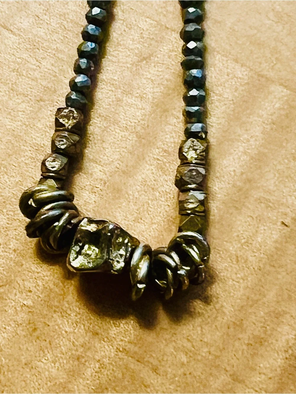 Olive Green Beaded Necklace with Gold Accents - Women Jewelry